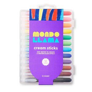 Mondo Llama Cream Sticks 12-Count Non-Toxic Watercolor Effect Art Set